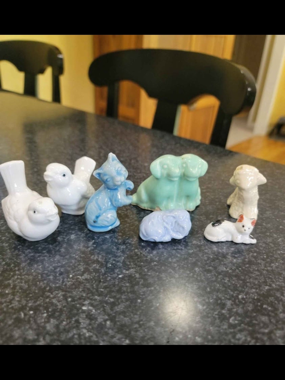 Vintage Porcelain Small Pet Figurine Set - Assorted White, Blue & Green